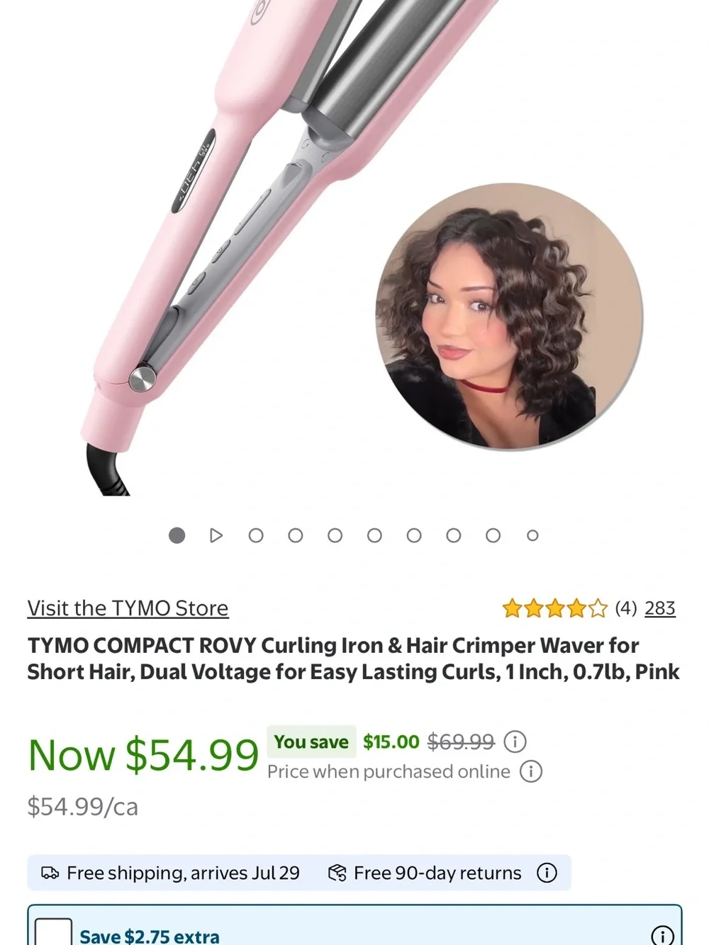 TYMO Compact ROVY Pink Curling Iron & Hair Crimper Waver